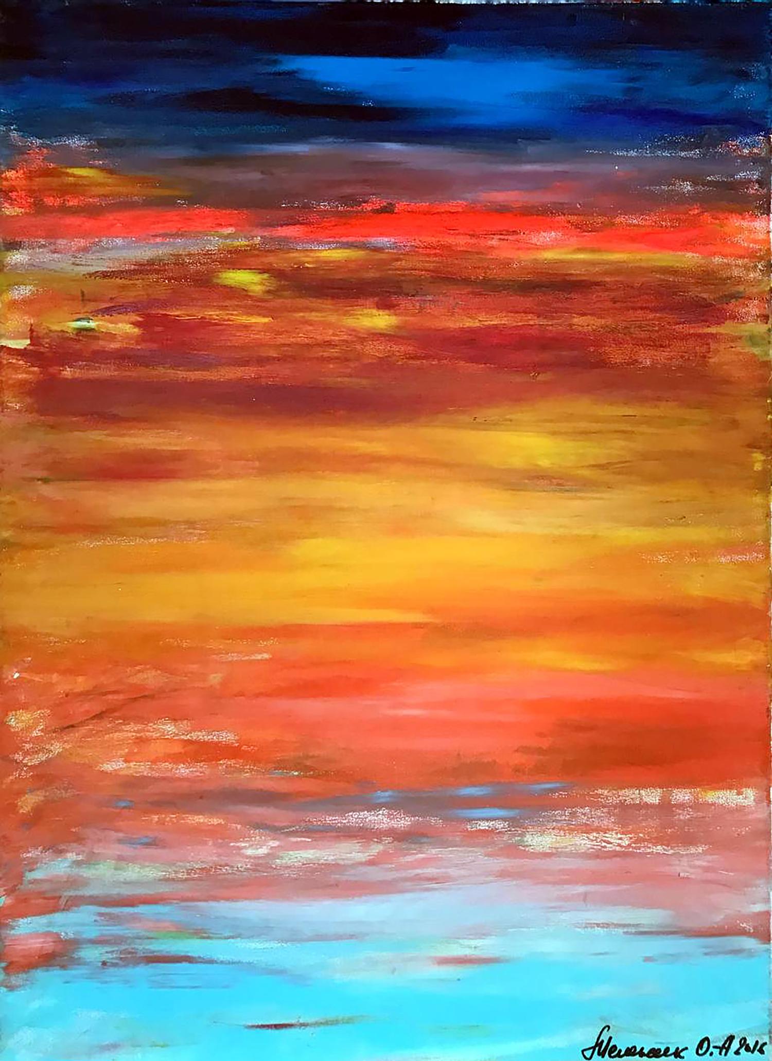 Vibrant abstract sunset acrylic painting Window Olga Melezhik