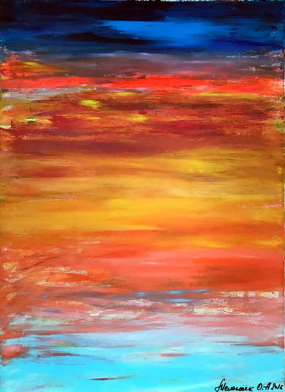 Vibrant abstract sunset acrylic painting Window Olga Melezhik