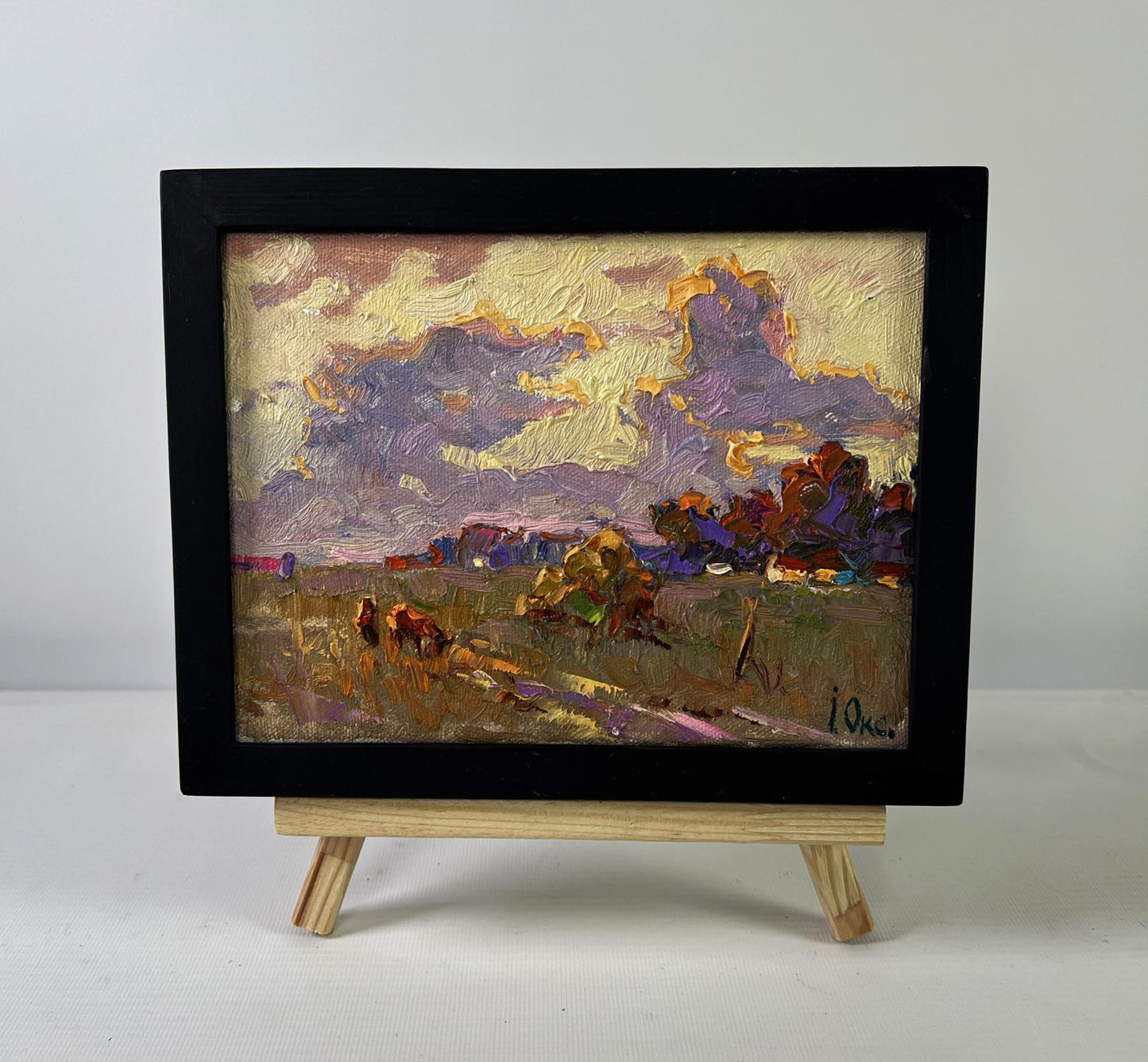 Oil painting Silence that envelops the world by Oksana Ivanyuk, vibrant purple gold landscape