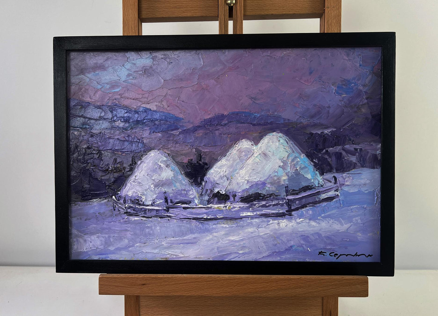 Oil painting The Silence of the Fields After Work by Boris Serdyuk in black frame