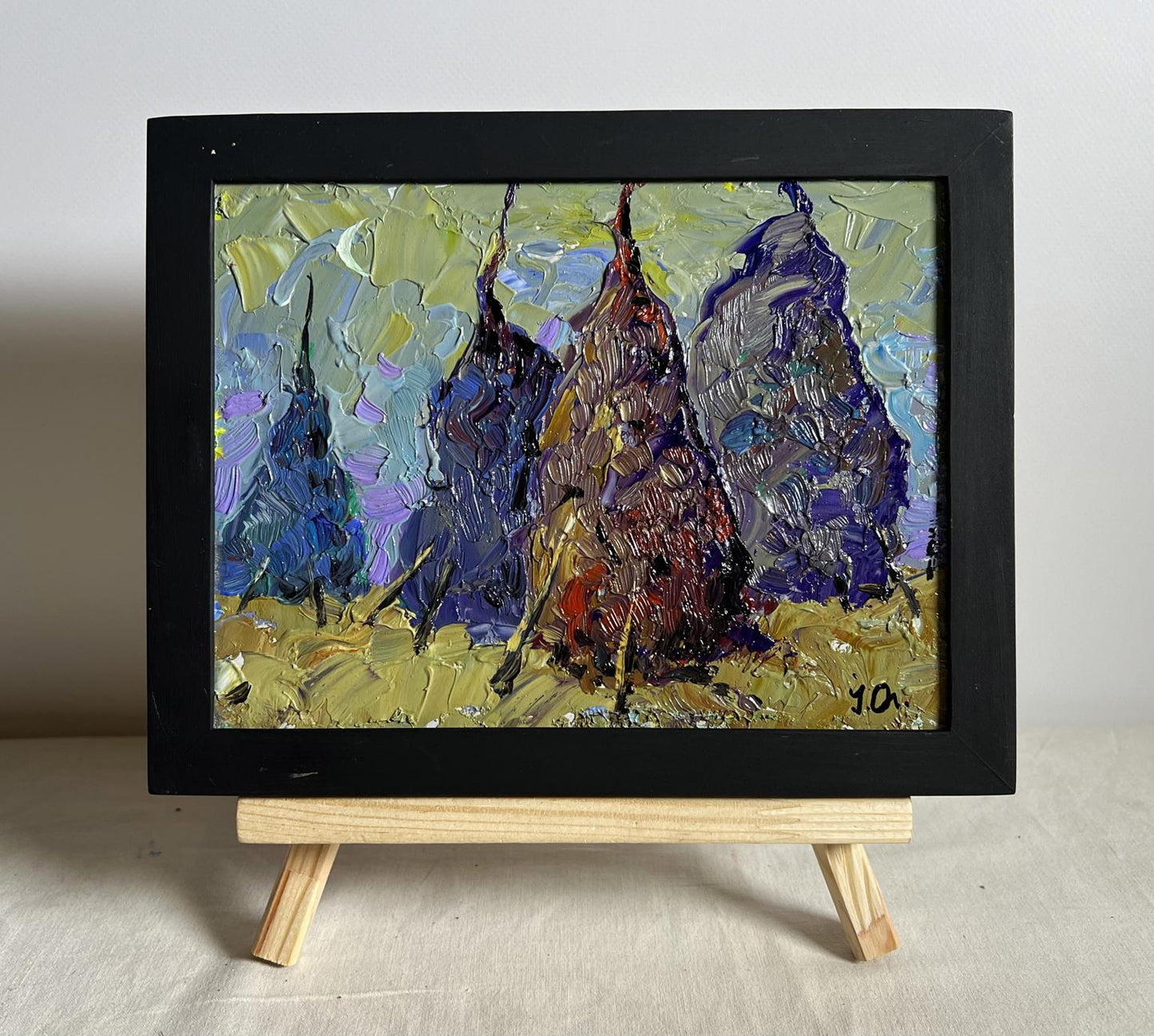 Oil painting Cold wind in the evening by Oleksiy Ivanyuk with stylized pears