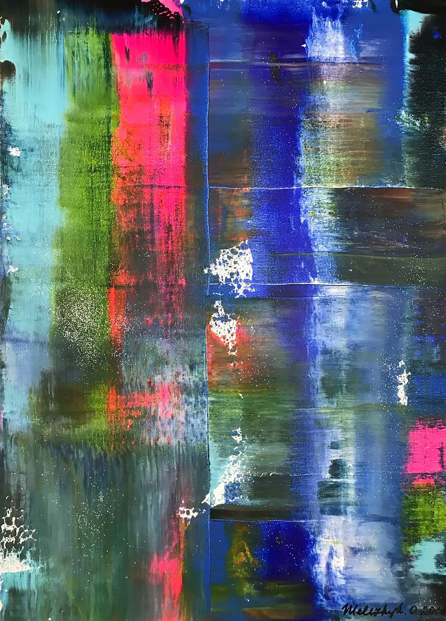 Acrylic painting Ultramarine Drive by Olga Melezhik with bold stripes