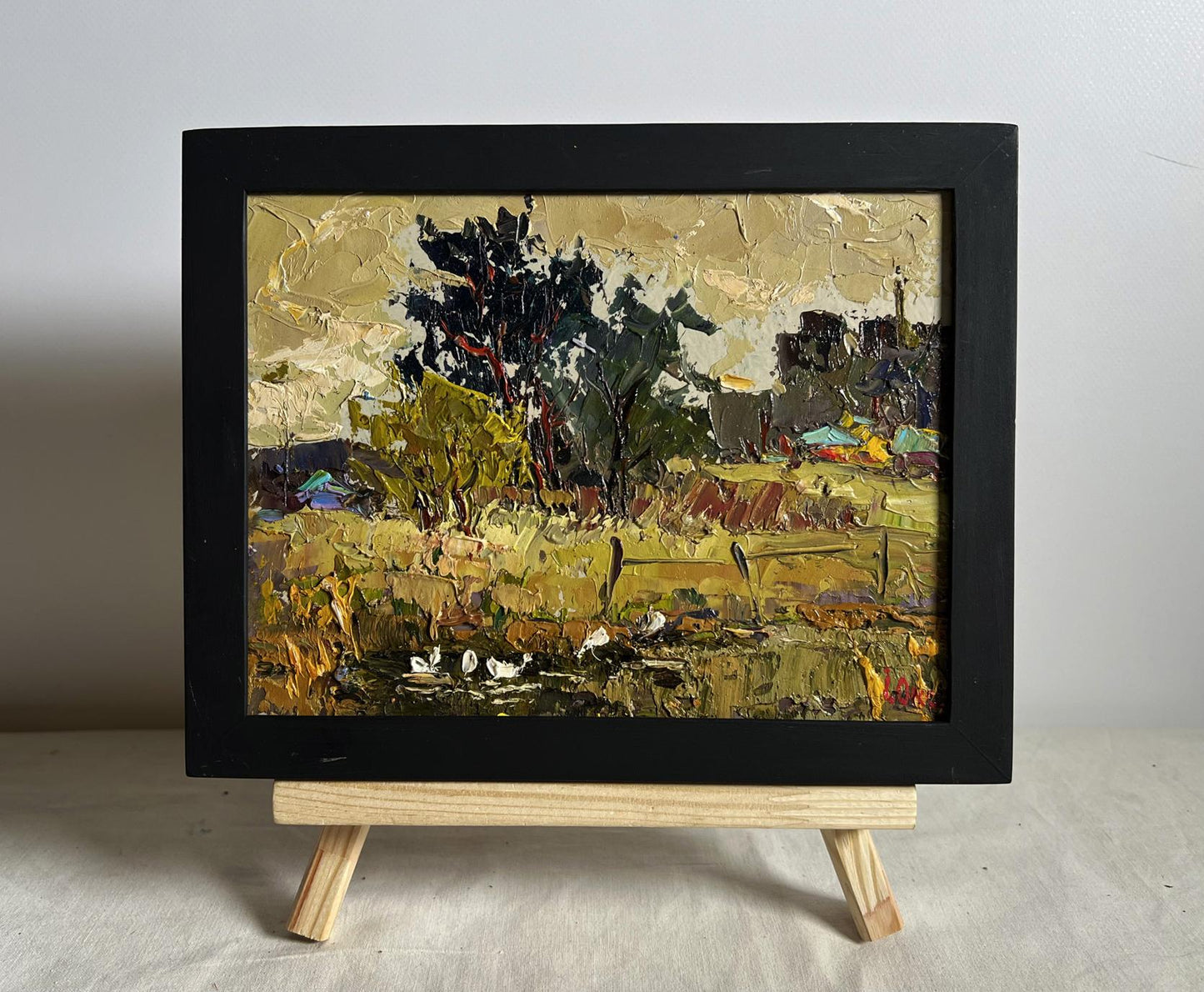 Oil painting Ducks in the lake by Oksana Ivanyuk in black frame