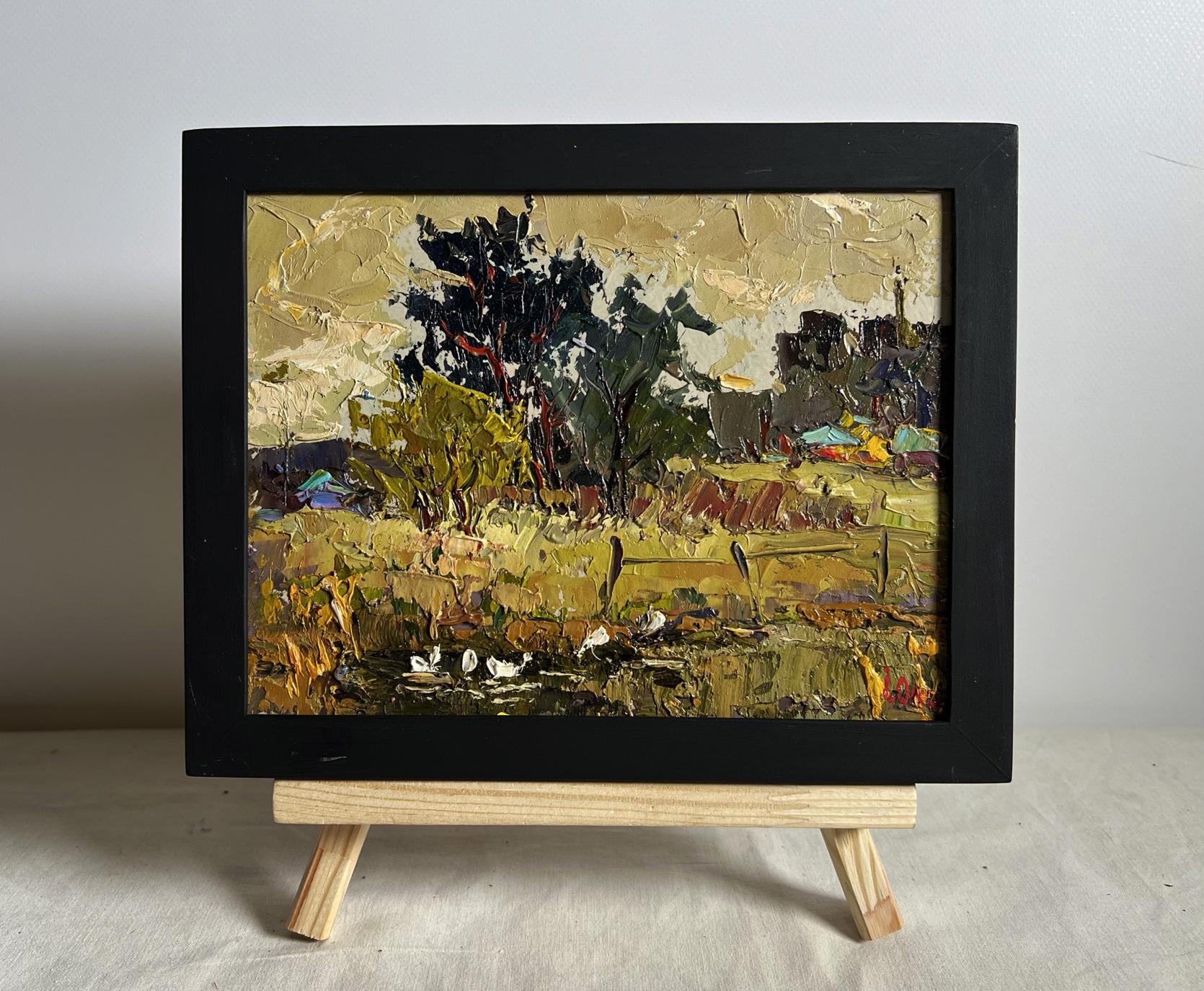 Oil painting Ducks in the lake by Oksana Ivanyuk in black frame