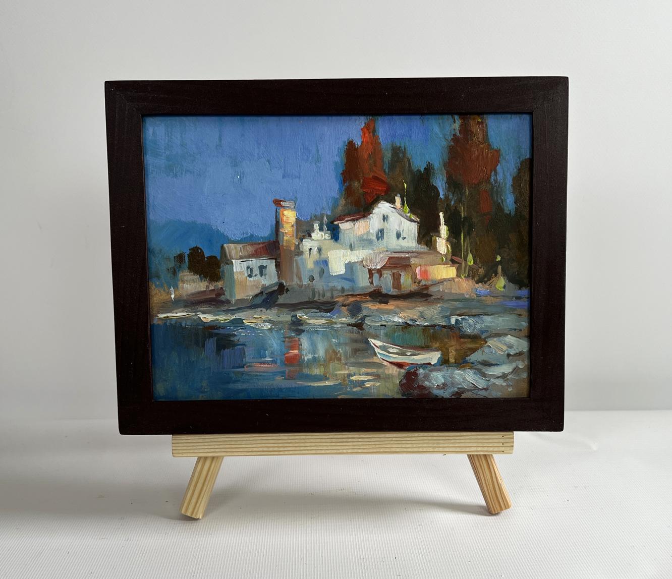 Oil painting Coastal peace by Yuriy Suprunchuk coastal village scene