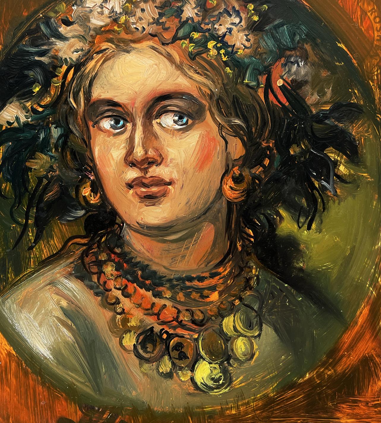 Oil painting of woman with flowers by Alexander Litvinov