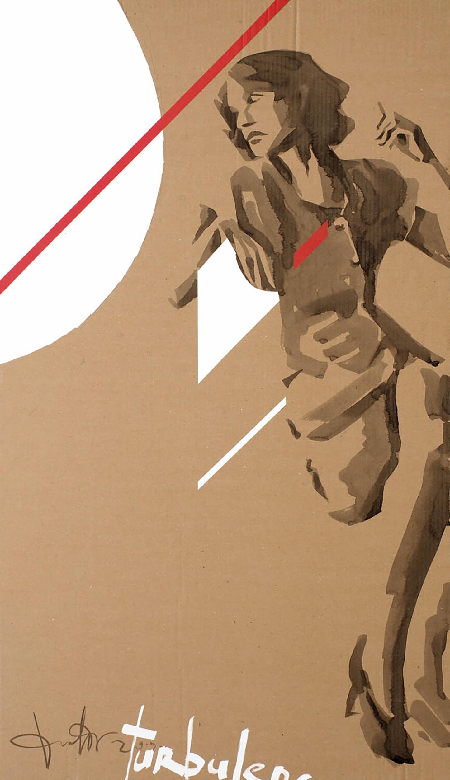 Stylized sepia ink woman with red accents in Turbulence by Dima Filatov