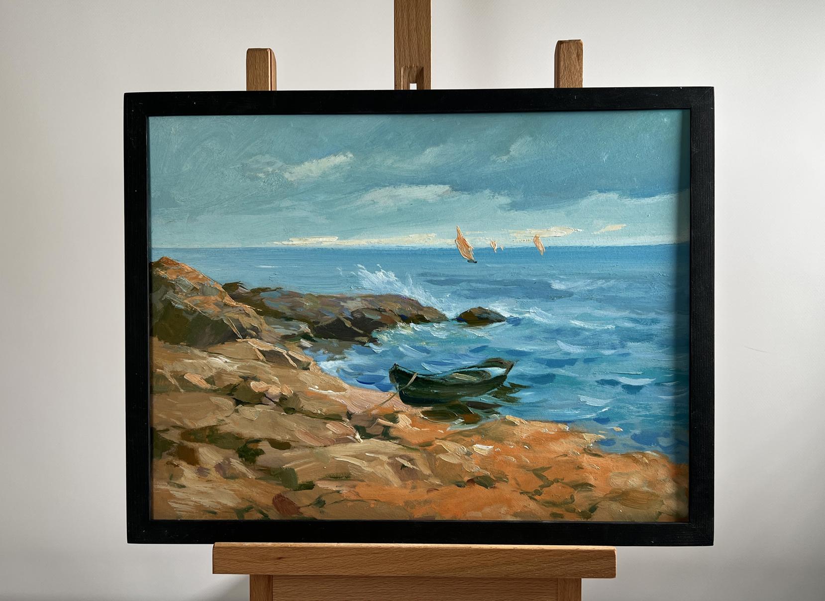 Framed oil painting by Yuriy Suprunchuk of sailboats on sea horizon