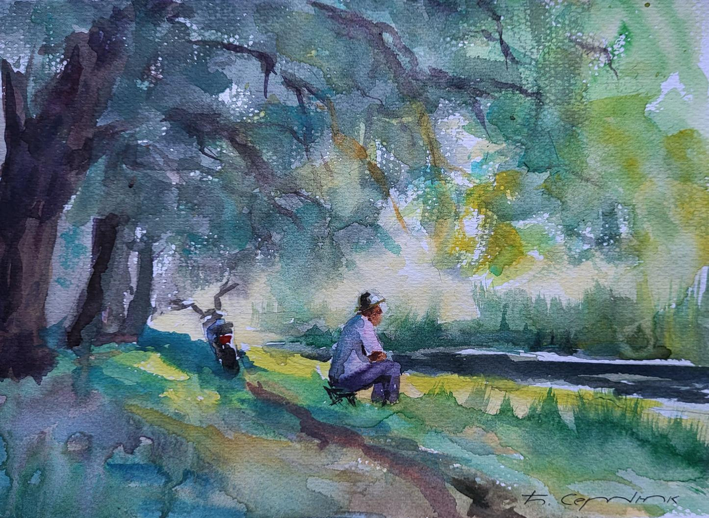 Watercolor painting by the shore of peace by Boris Serdyuk