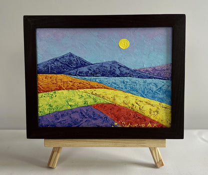 Vibrant oil painting Open horizon over the mountains by V. Zadorozhnya in black frame