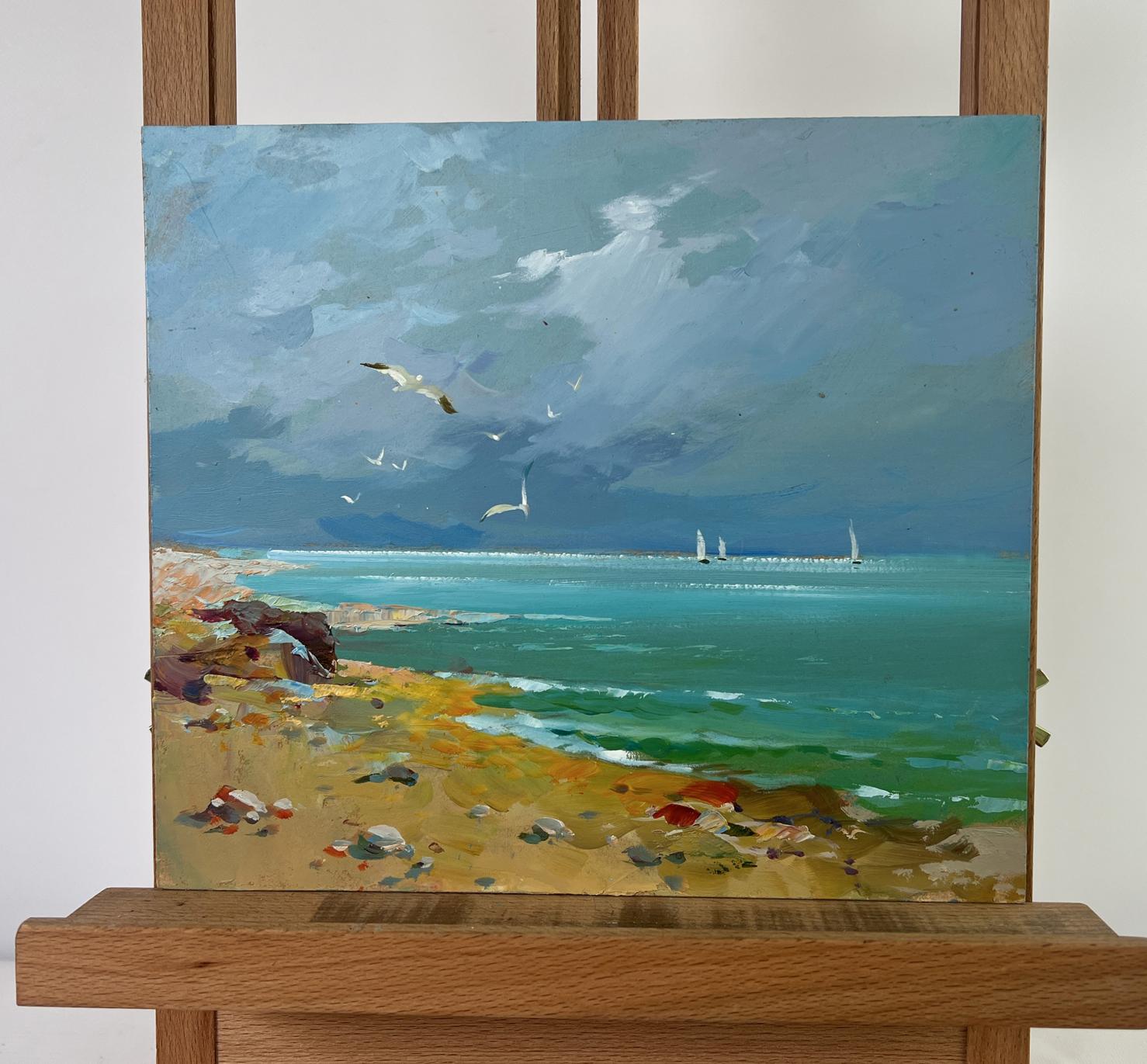 Oil painting Seagulls over the seashore by Yuriy Suprunchuk coastal scene