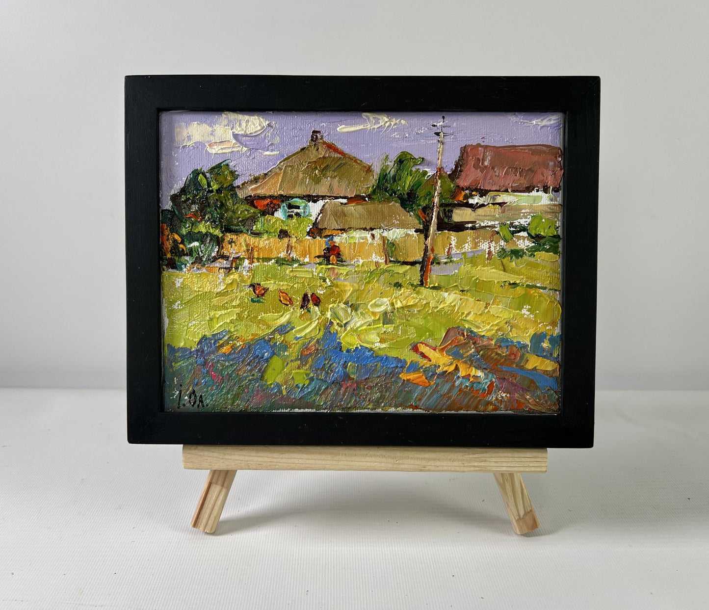 Vibrant impressionist oil painting of rural village Relaxation near home by Oleksiy Ivanyuk on easel