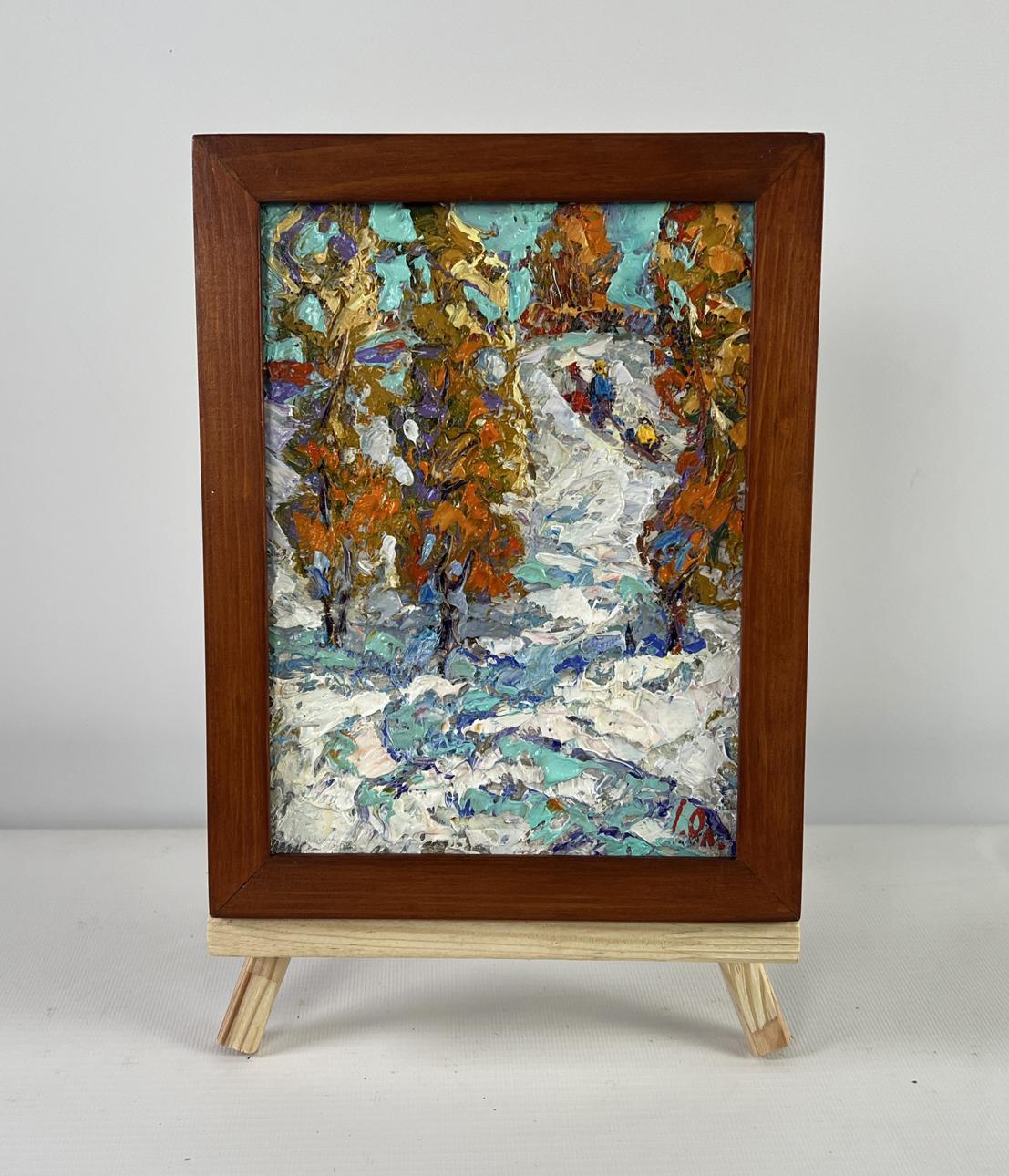 Oleksiy Ivanyuk oil painting The first snow fell snowy forest path in frame