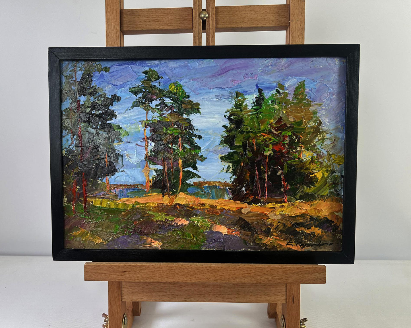Oil painting Silence of Trees and Light of Open Spaces by Boris Serdyuk in black frame