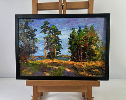 Oil painting Silence of Trees and Light of Open Spaces by Boris Serdyuk in black frame