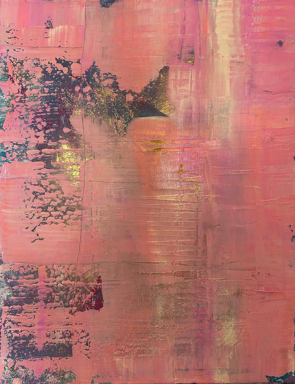 Abstract acrylic painting Tenderness in my eyes by Olga Melezhik, pink peach gold layers