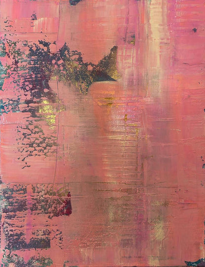 Abstract acrylic painting Tenderness in my eyes by Olga Melezhik, pink peach gold layers