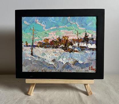 Framed impressionist Oil painting After the night snow storm by Oksana Ivanyuk