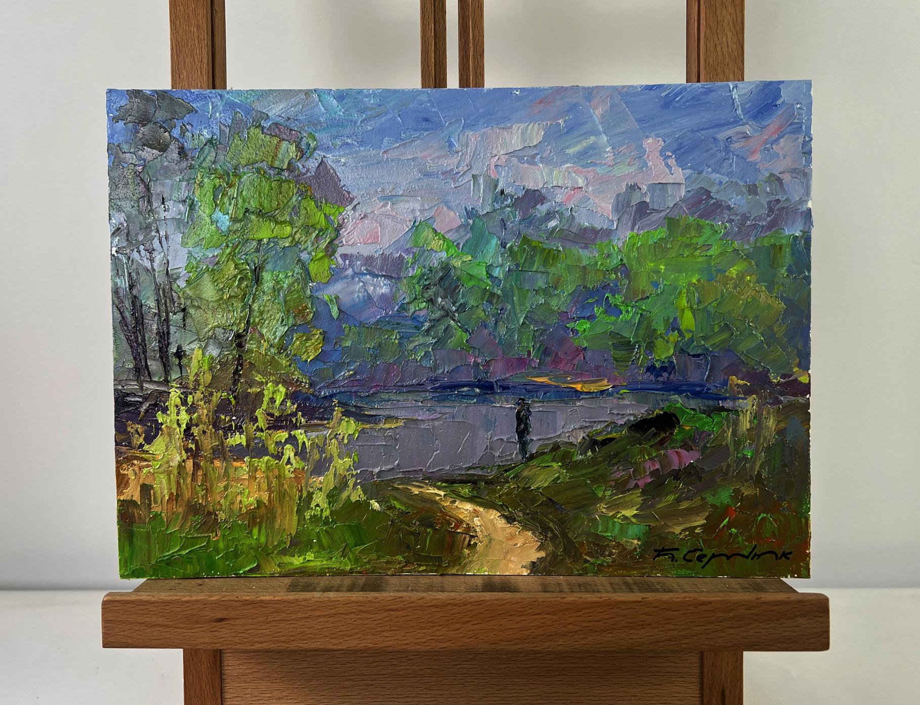 Oil painting Morning walk along the river by Boris Serdyuk, vibrant impressionist landscape