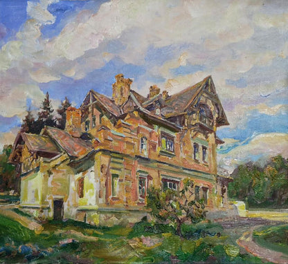 Oil painting of west side of Victorian house by Leonid Pavlenko