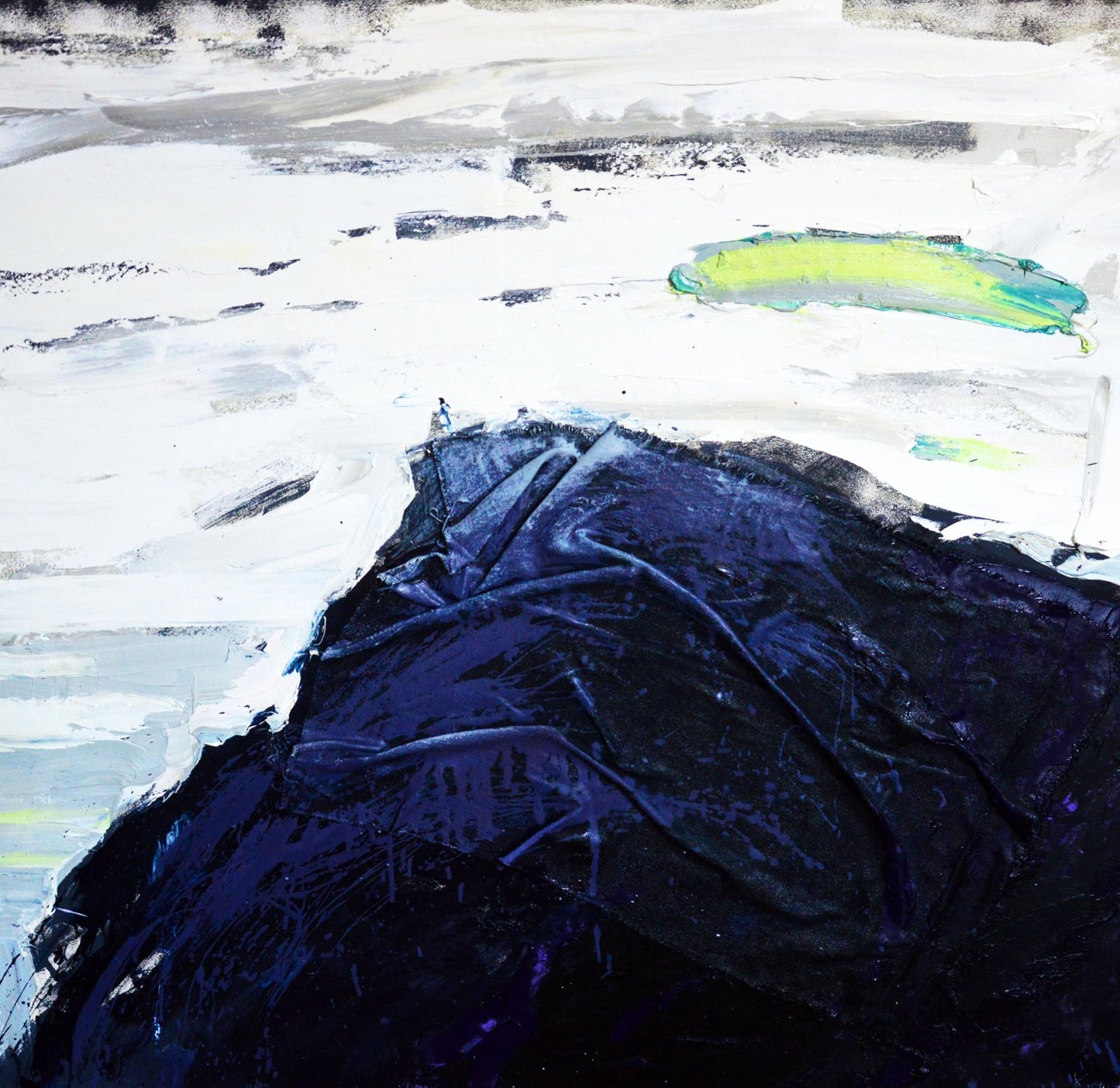 Oil painting Black Mountain by Natalia Korf-Ivaniuk, deep blue textured impasto with green accent