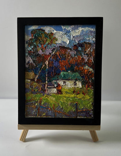 Oil painting Country day near the well by Oksana Ivanyuk autumn landscape