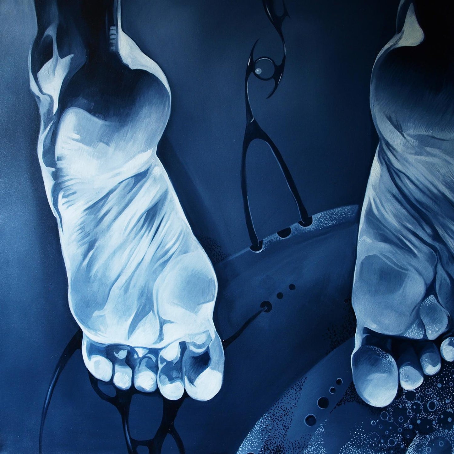 Surreal blue-toned oil painting Lightness on your feet by Konsta G. Amelinn