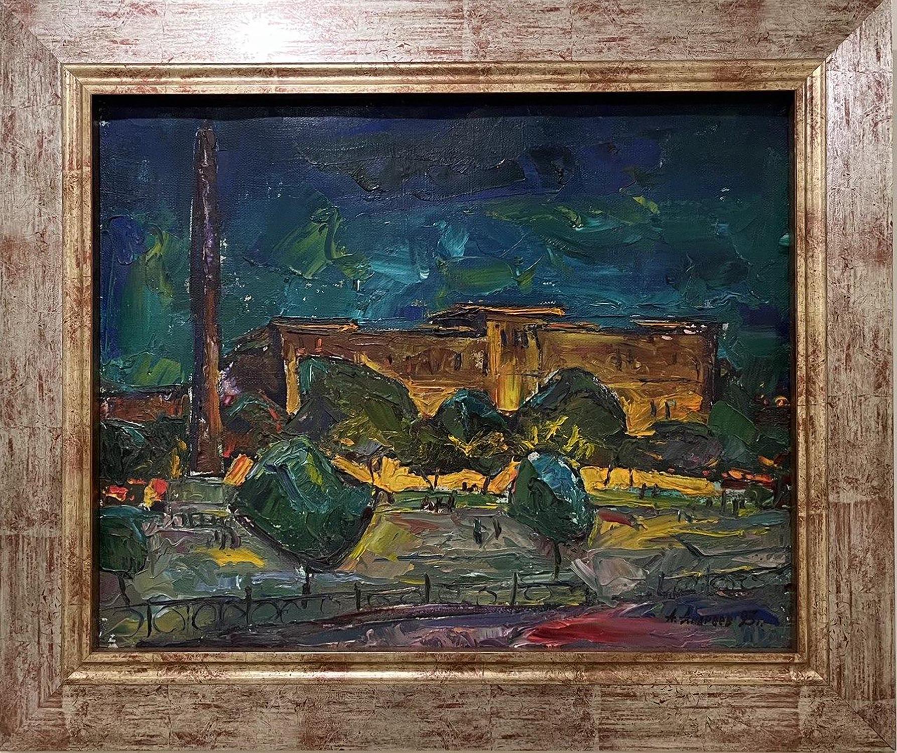 Oil painting Night Istanbul by Oleksandr Andreev, rustic gold frame