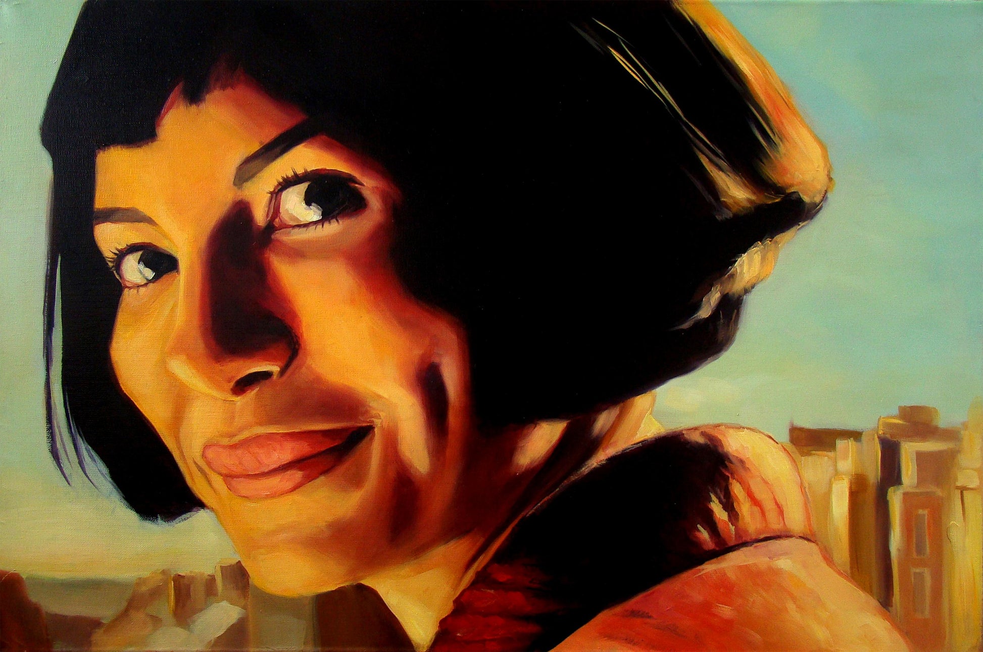 Oil painting Crazy Eyes by Yulia Lihina, warm-toned woman portrait