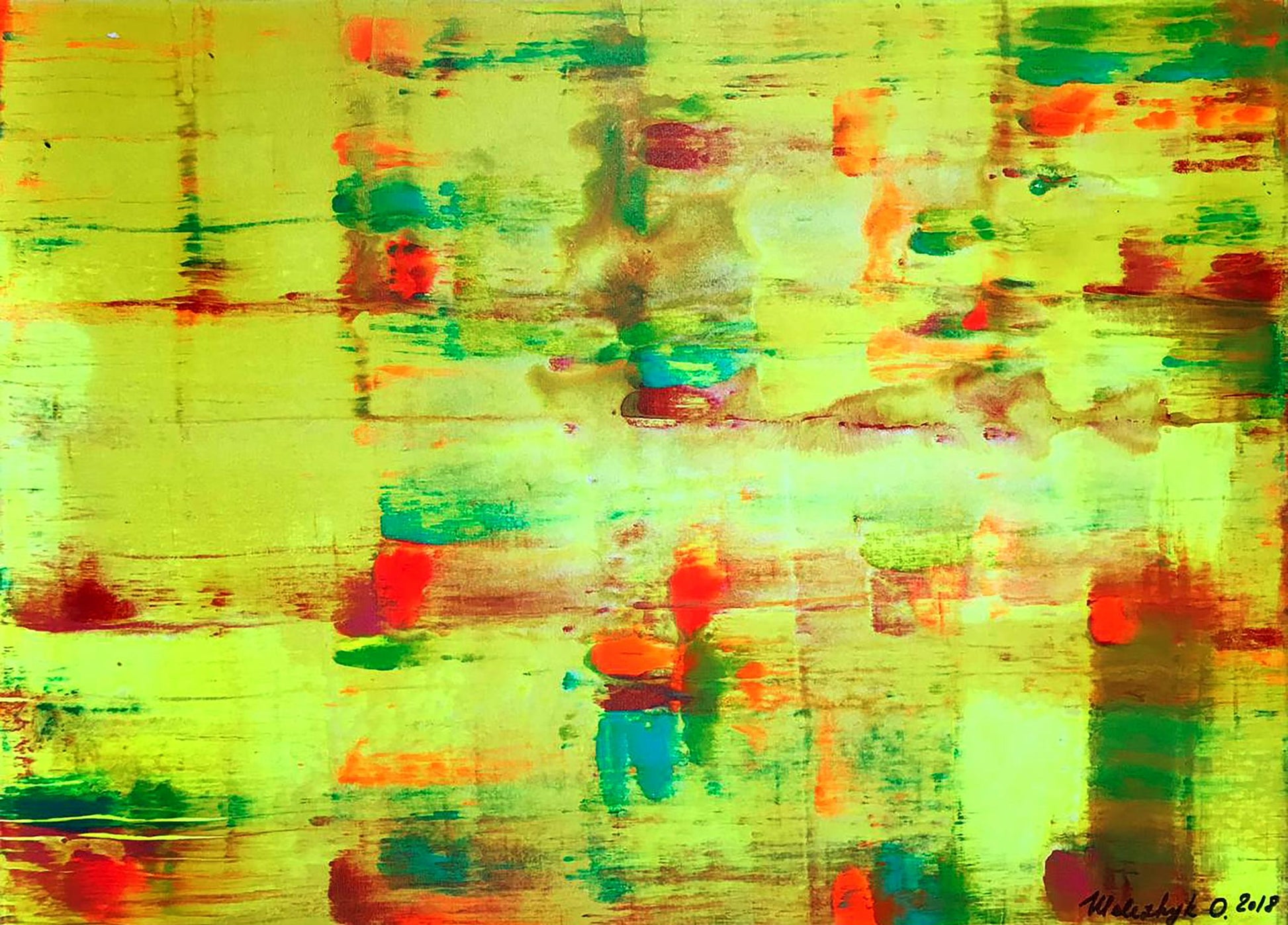 Vibrant abstract acrylic painting What color is yellow by Olga Melezhik