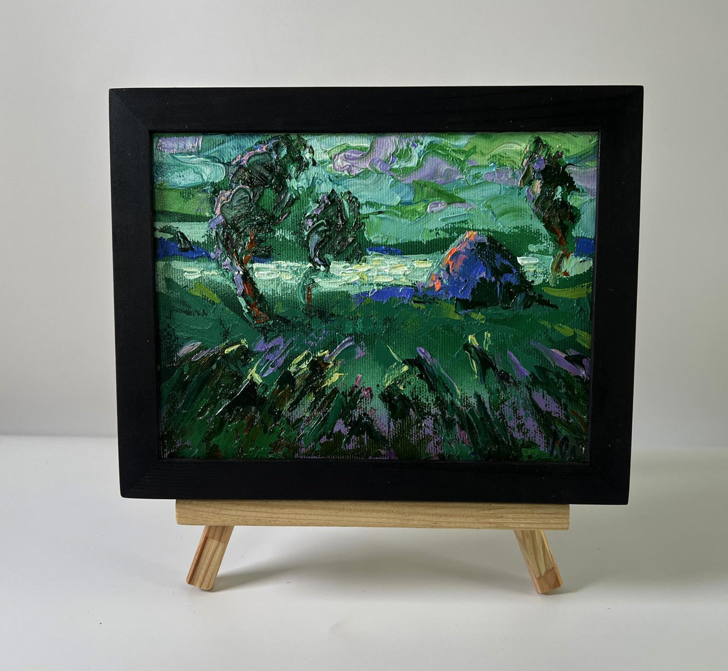 Oil painting There is a cold breeze in the field by Oleksiy Ivanyuk in black frame