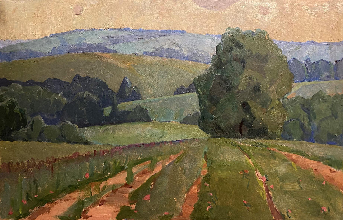 Oil painting Green meadow by Nikolai Hrustalenko textured landscape