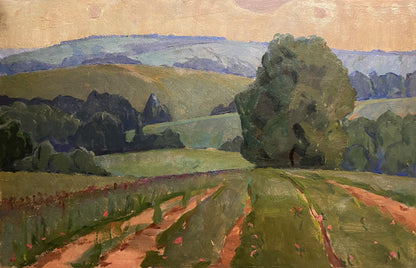 Oil painting Green meadow by Nikolai Hrustalenko textured landscape