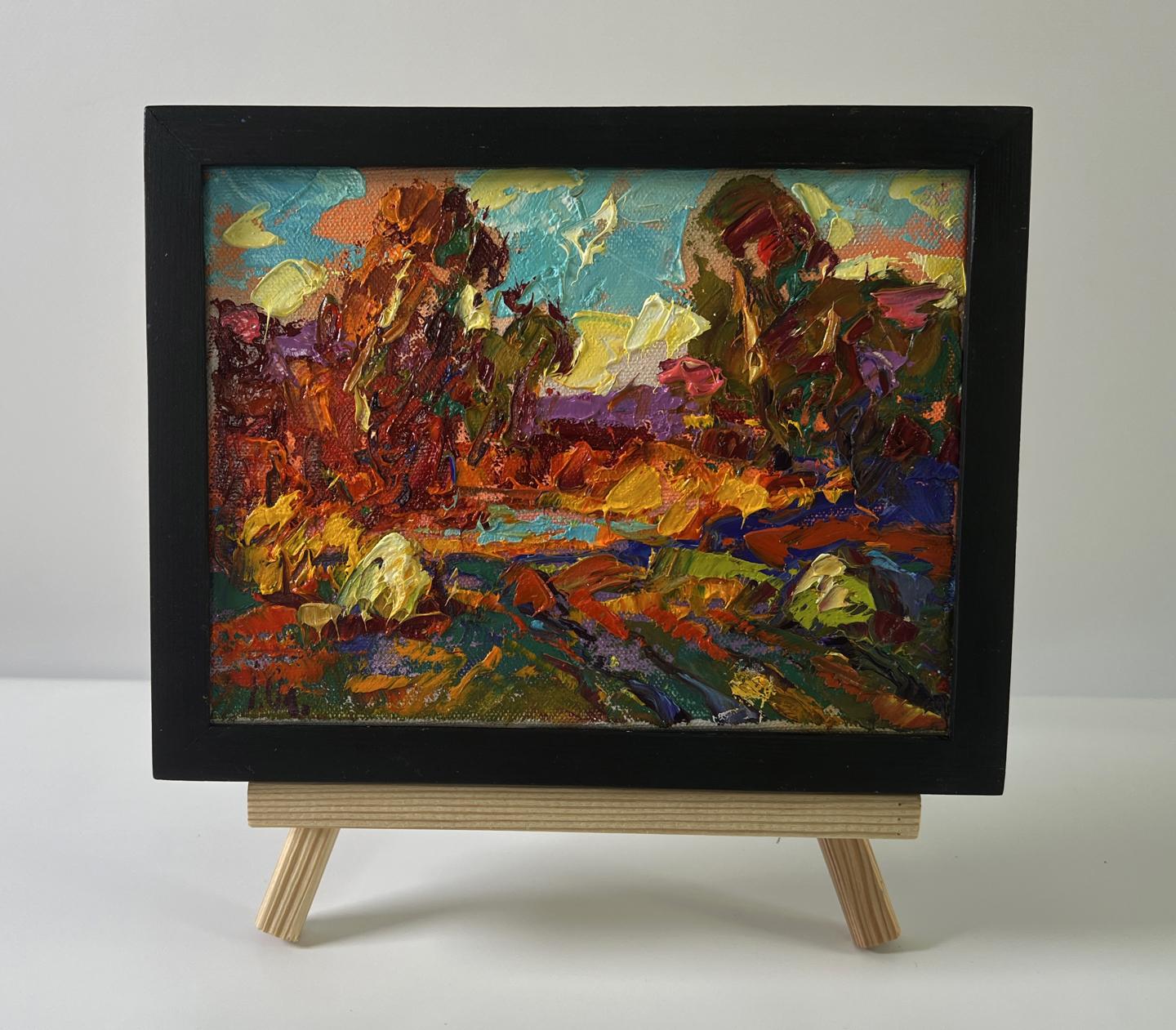 Oil painting Autumn Evening by Oleksiy Ivanyuk in black frame