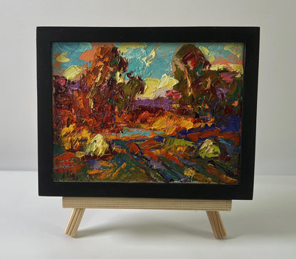 Oil painting Autumn Evening by Oleksiy Ivanyuk in black frame