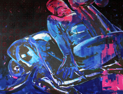 Vibrant Oil painting Relax Ed Potapenkov with blue pink intertwined figures