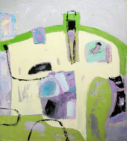 Oil painting Gentle Miro by Tatyana Shulyak with green purple black strokes