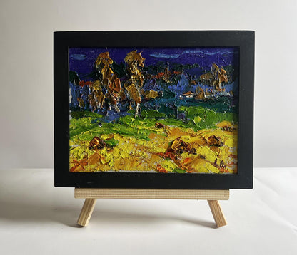 Oil painting Autumn night rain by Oleksiy Ivanyuk in black frame