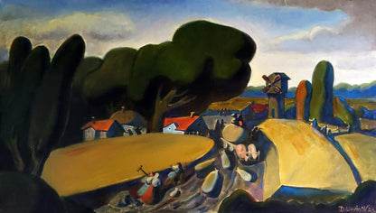 Stylized oil painting of Faina Ukraine village by Daniil Litvinov