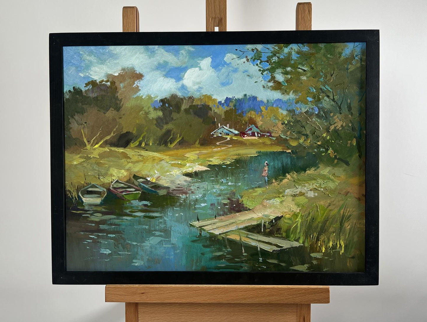 Oil painting Summer day in the outback by Yuriy Suprunchuk lakeside scene
