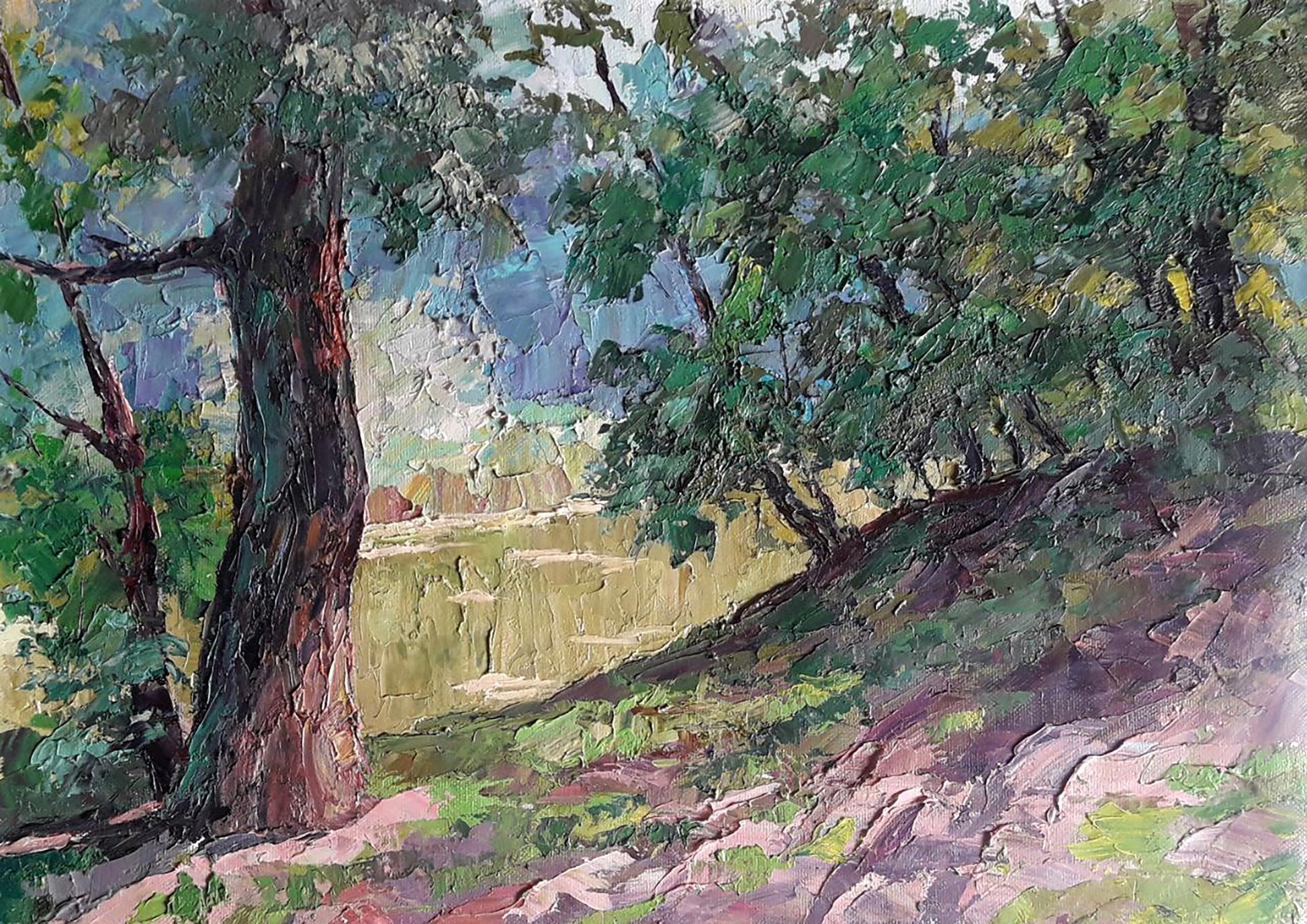Textured impressionist oil painting Shore in the forest by Boris Serdyuk
