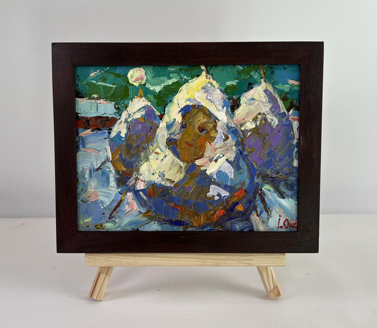 Oil painting Where time stopped by Oksana Ivanyuk in dark brown frame