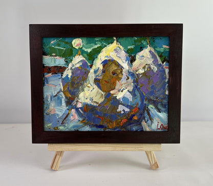 Oil painting Where time stopped by Oksana Ivanyuk in dark brown frame