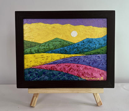 Oil painting Warm sunset evening V. Zadorozhnya in black frame
