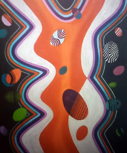Vibrant oil painting Red uniform by Alexander Strashevich with orange wavy lines