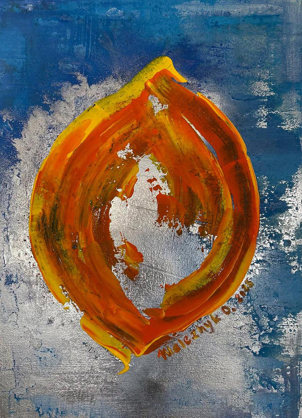 Vibrant orange yellow abstract acrylic painting Delicious life by Olga Melezhik