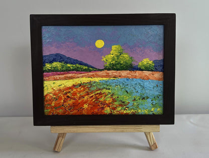 Framed oil painting Pink silky sunset V. Zadorozhnya with yellow moon