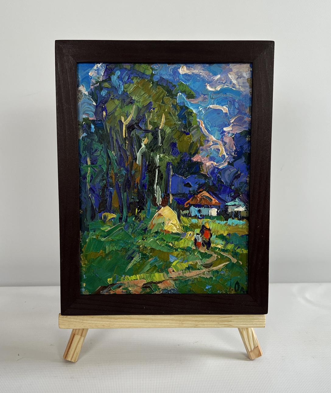 Oil painting House near the forest by Oleksiy Ivanyuk in wooden frame