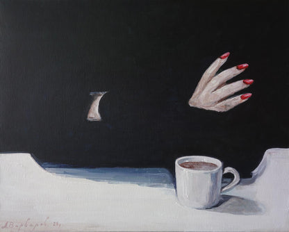 Acrylic painting Girl and coffee Anatoly Varvarov