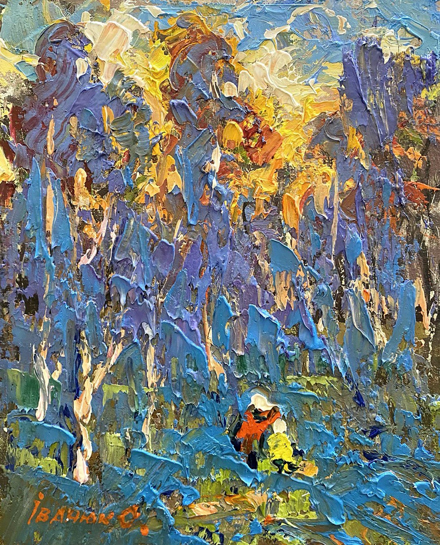 Vibrant Morning Frost oil painting by Oleksiy Ivanyuk with bold blue brushstrokes